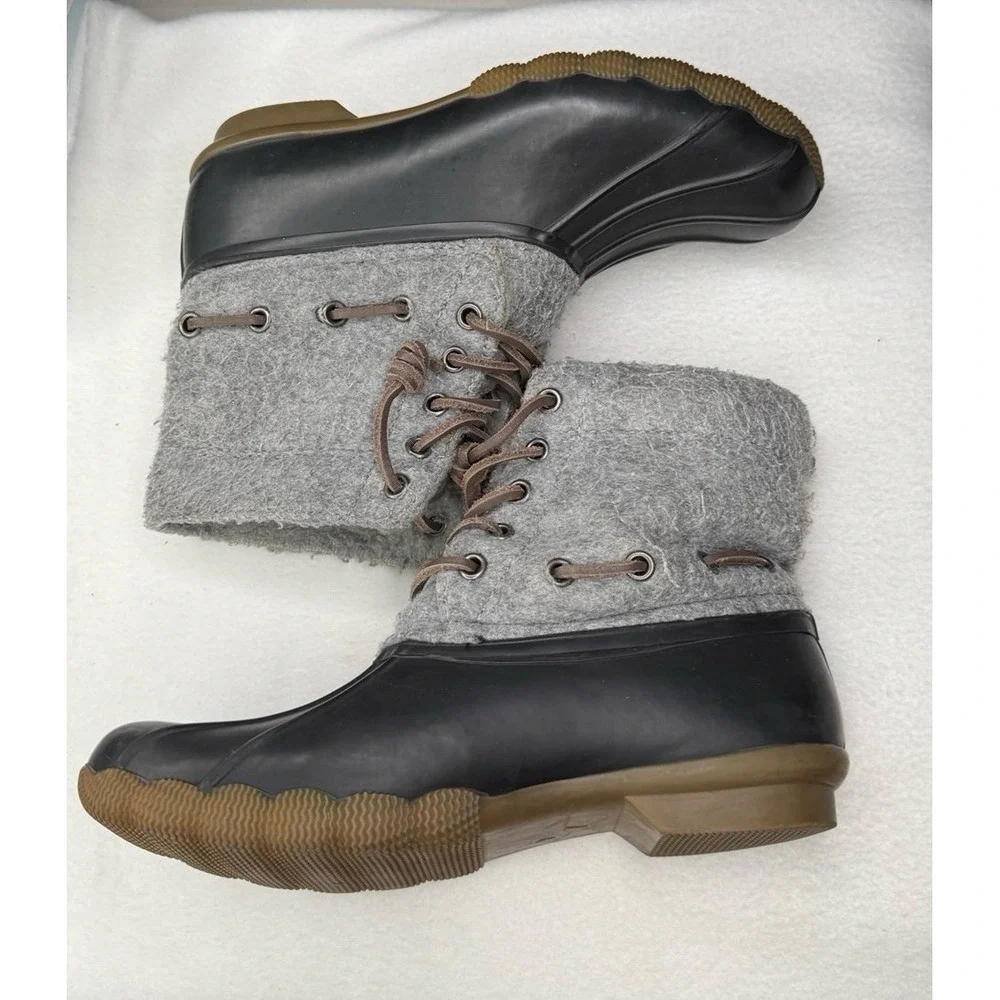 Steve Madden Gray Felt Duck Boots Waterproof Lace Up Winter Rain Boots Women's 7